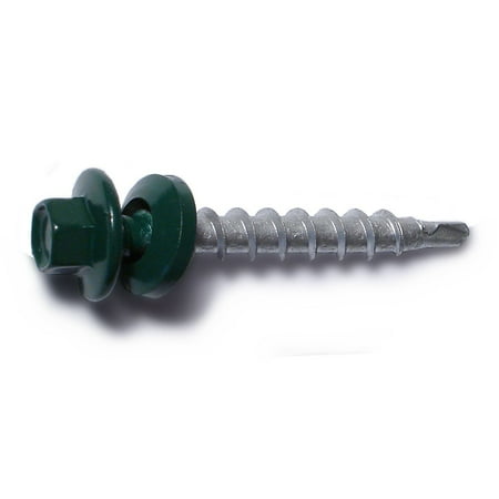 

#10-14 x 1-1/2 Green Painted Steel Hex Washer Head Pole Barn Self-Drilling Screws SSHW-130