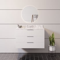 Oslo 36" Floating Wall Mounted Bathroom Vanity with White Cabinet and Carrara Marble Top