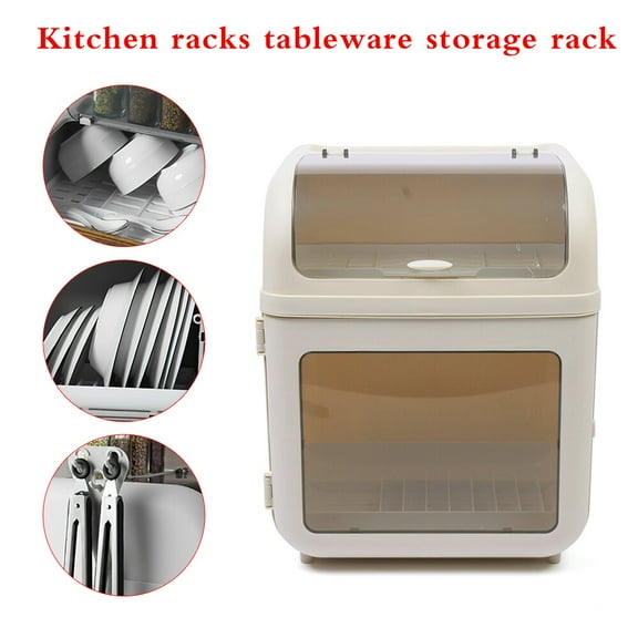 Shzicmy 2 Tier Large Drying Rack Kitchen Organizer Storage Holder w/Lid Cover Tableware