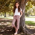 thumbnail image 6 of KyCheLot Girls Summer Pants Cotton Linen Capris Comfy Lounge Drawstring Waist Crop Pants with Pockets 4-14Years, 6 of 7