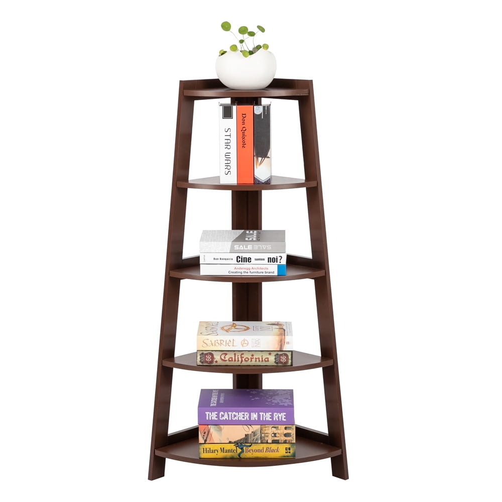 voldsom Rejse Kritisk 5 Tier Corner Shelf Stand Wood Display Storage Home Furniture Brown -  Walmart.com