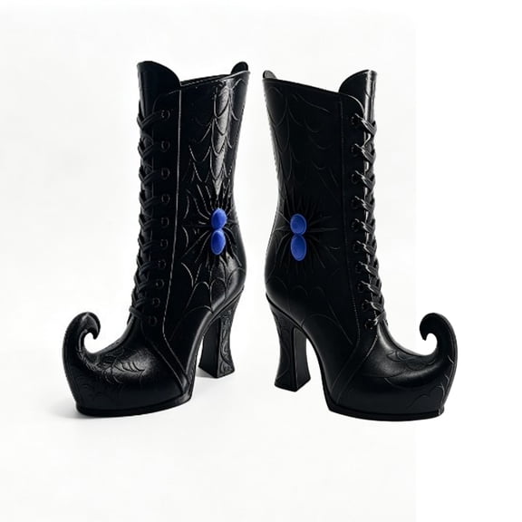 Gothic Witch Boot Vase, Curled Toe Witch Shoe Floral Container, Indoor Outdoor Halloween Decorations, Embossed Spider Web Centerpiece for Mantel Dining Table Halloween Party Artificial Flower Decor