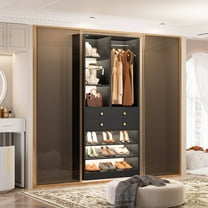 Homieasy 28-Inch Closet Organizer Tower – Free Standing Wardrobe Storage Unit with Drawers and Shelves, Closets System for Small Spaces,Black