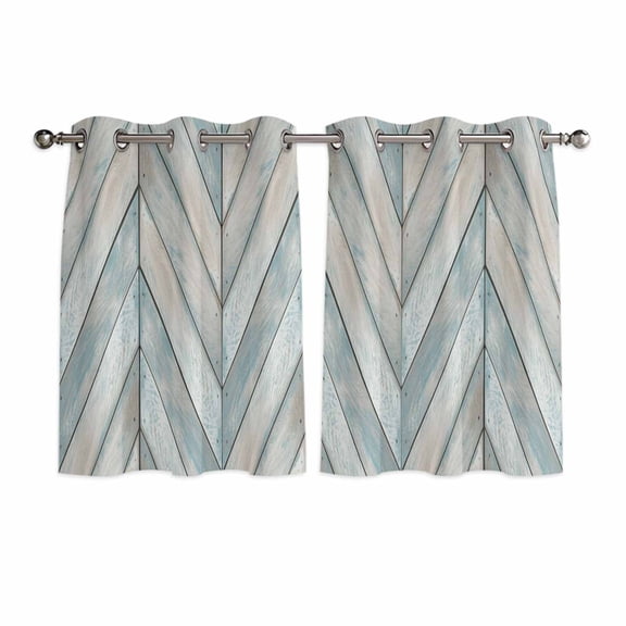 Wood Grain Kitchen Curtains Window Panels, Vintage Geometric Wooden Planks Brown Green Insulated Window Treatment Curtain, Grommet Curtains for Bedroom/Living Room/Bathroom, 2 Piece 52"Wx45"L