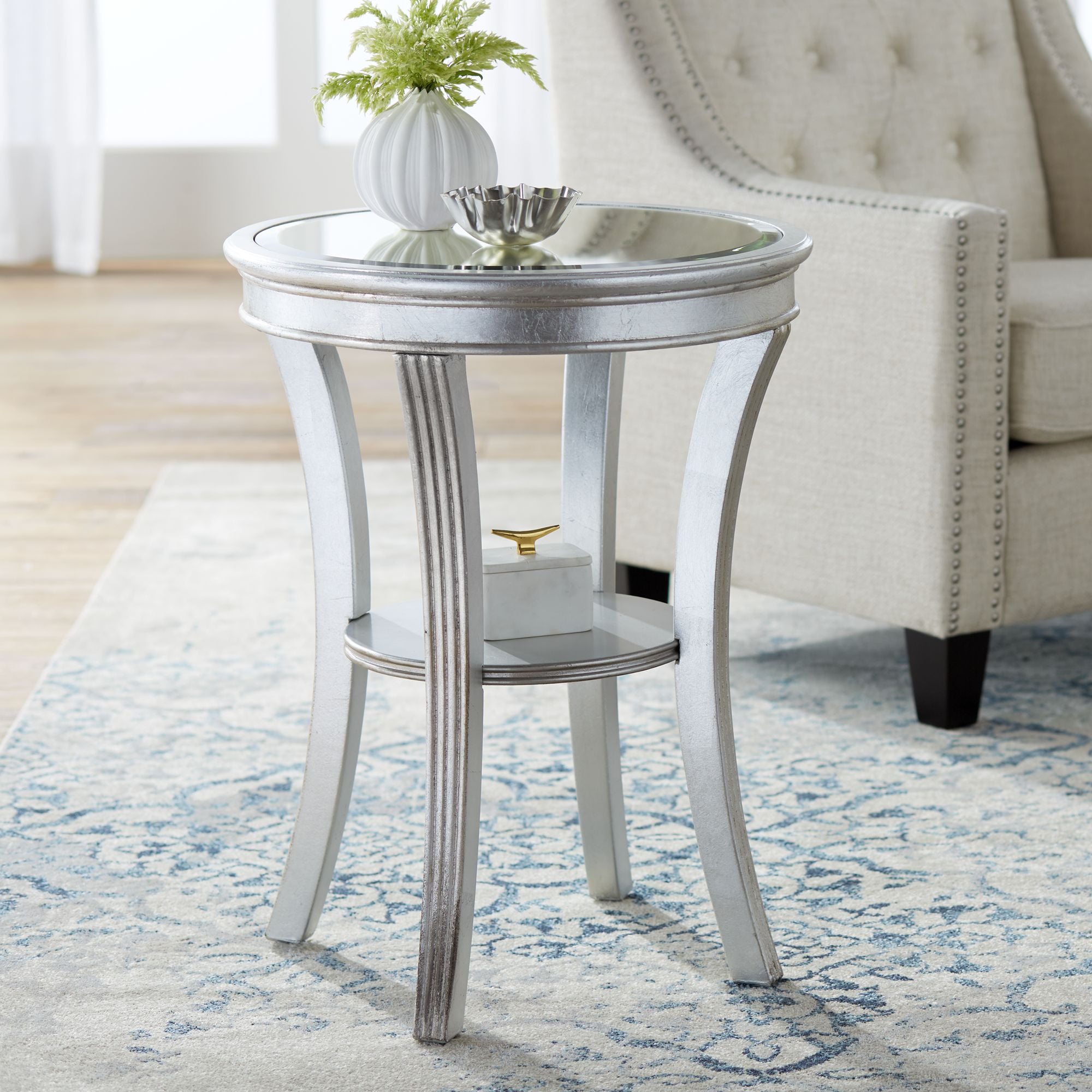 Coast To Brookhurst 20 Wide Kenney Silver Leaf Round Accent Table Com Coast To Brookhurst 20 Wide, 20 Round Decorative Table With Glass Top