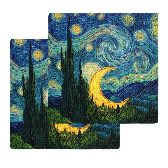 Starry Moon Kitchen Dish Towels for Drying Dishes Set of 2, Modern Abstract Art Aesthetics Waffle Weave Microfiber Hand Tea Bathroom Towels Quick Dry & Absorbent Towel 12x12