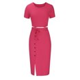 thumbnail image 4 of Edvintorg 2 Piece Sets Womens Outfits Elegant Skirt Set Women's Summer Suit Fashion Solid Color Short Sleeve Crop Tops and Skirt Casual Party Suit Wine S, 4 of 6