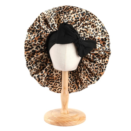 Skymirror Hair Cap Satin Bonnet Extra Large Sleeping Bonnet Solid Color Bow Decor Elastic Band High Density Women Braids Curly Night Hat Bath Shower Cap