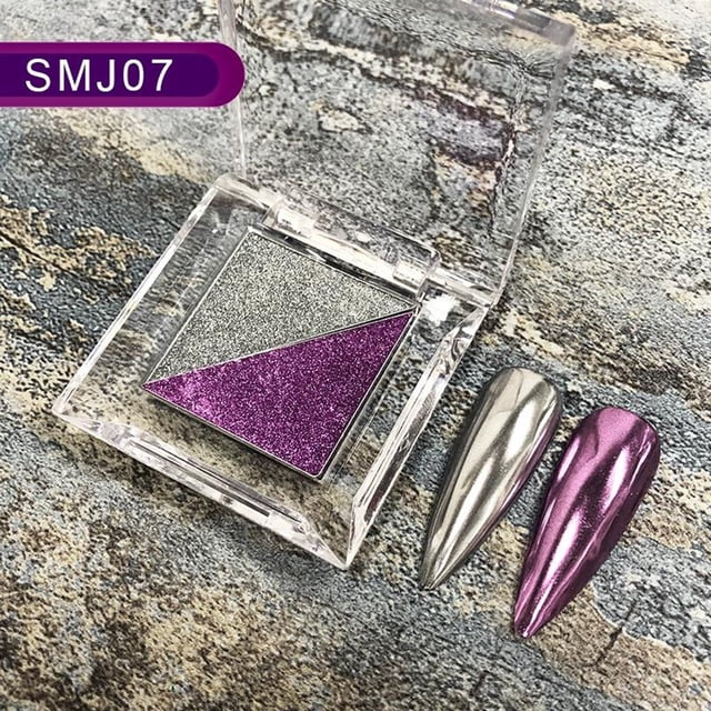 Dual Color Nail Powder with Mirror Effect Metallic Chrome Powder Shiny Nail Glitter Powder Nail Art Pigment Powder with Eyeshadow Sticks DIY Nail Decoration