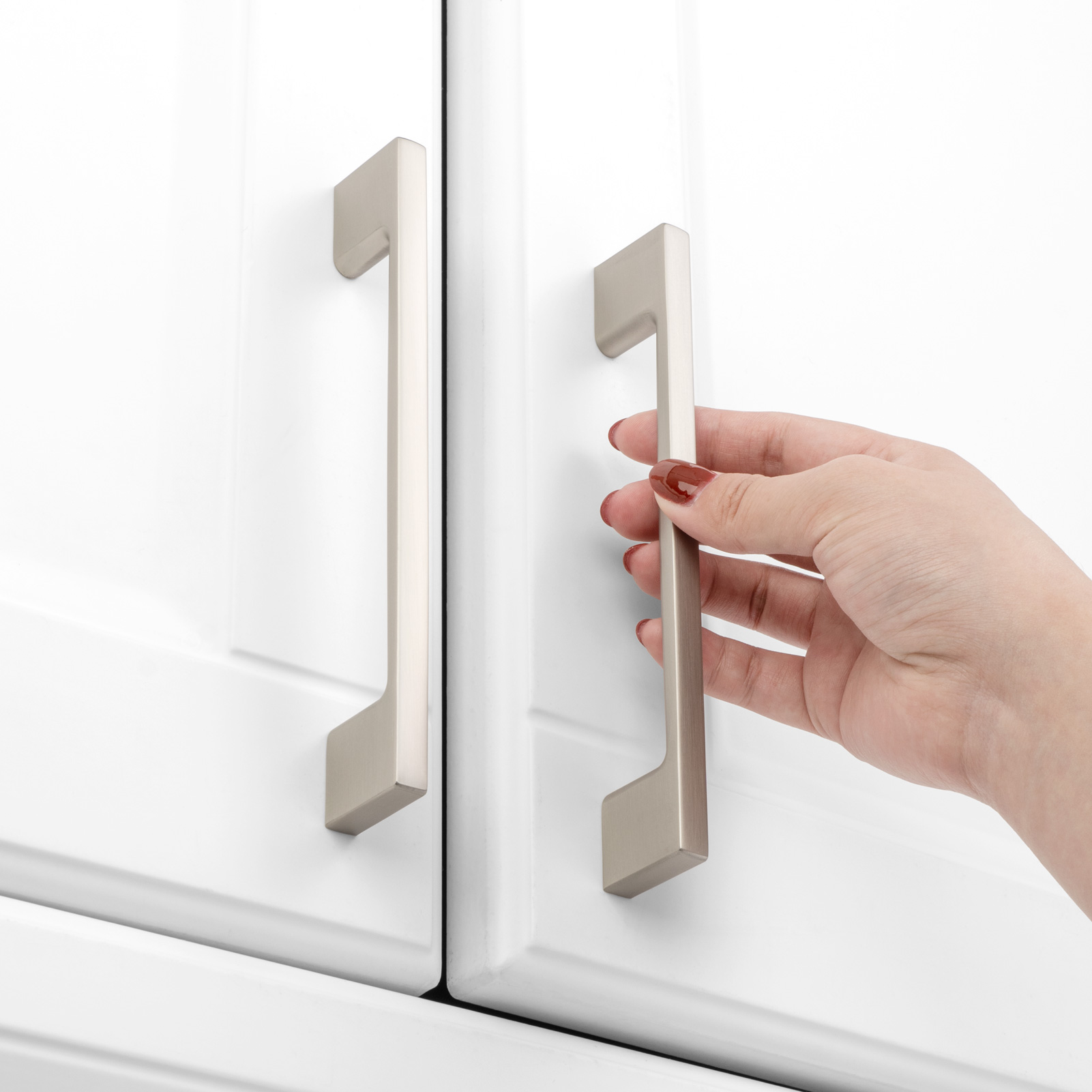 KOOFIZO 10 Pack Wide Foot Cabinet Bar Pull - Brushed Nickel Modern Solid Handle, 5 Inch/128mm Screw Spacing