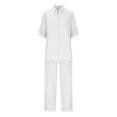 thumbnail image 2 of 2 Piece Linen Outfits for Women ,Summer Cotton Linen Sets Ladies Two Piece Button Down Shirts and Pants Set Casual Comfy Loungewear Sets Loose Tracksuit Sets with Pockets, 2 of 5