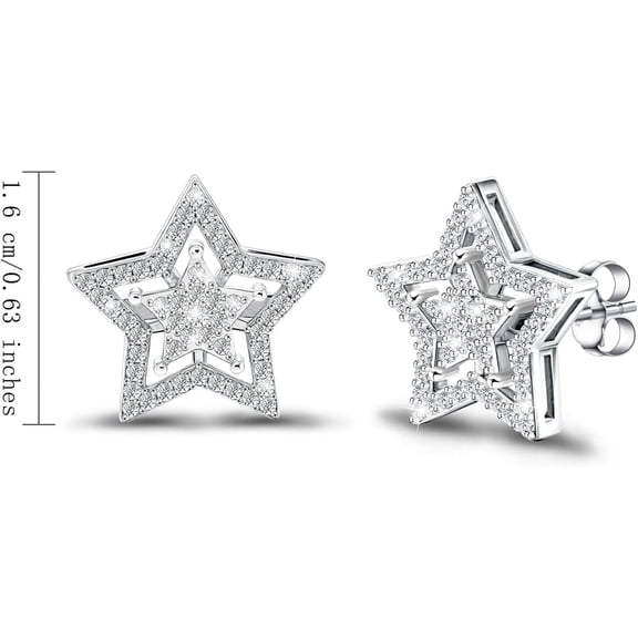 Star Earrings For Women Sterling Silver - Hypoallergenic Cubic Zirconia Earrings Hollow 2 Star Post Cartilage Stud Earrings Dainty Trendy Gifts Stuff For Men Her[Z2892]