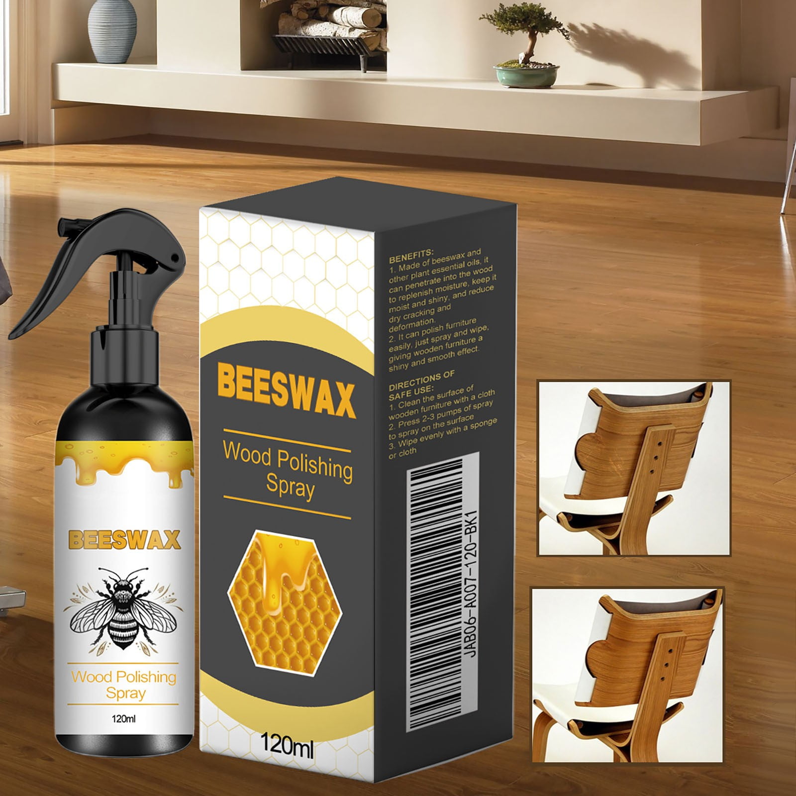 TaTaai 3Pcs Beeswax Spray Furniture Polish, Original Natural Beeswax Care Spray, Wood Cleaner, Wood Floor Polish for Living Room,Kitchen,Wooden Furniture Floors 120ml
