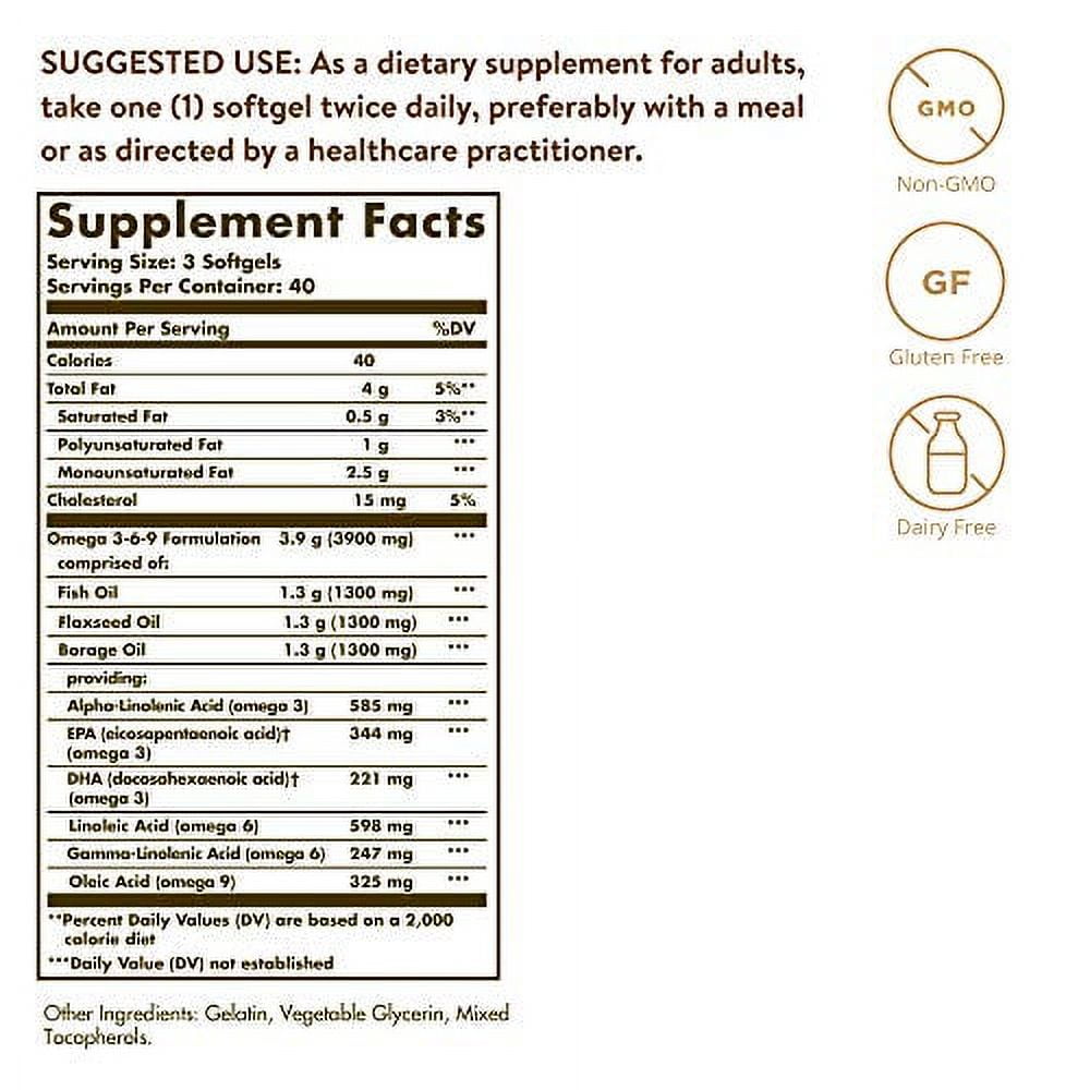 Solgar Omega-3-6-9 EFA 1300 Mg Softgels, 120 Ct