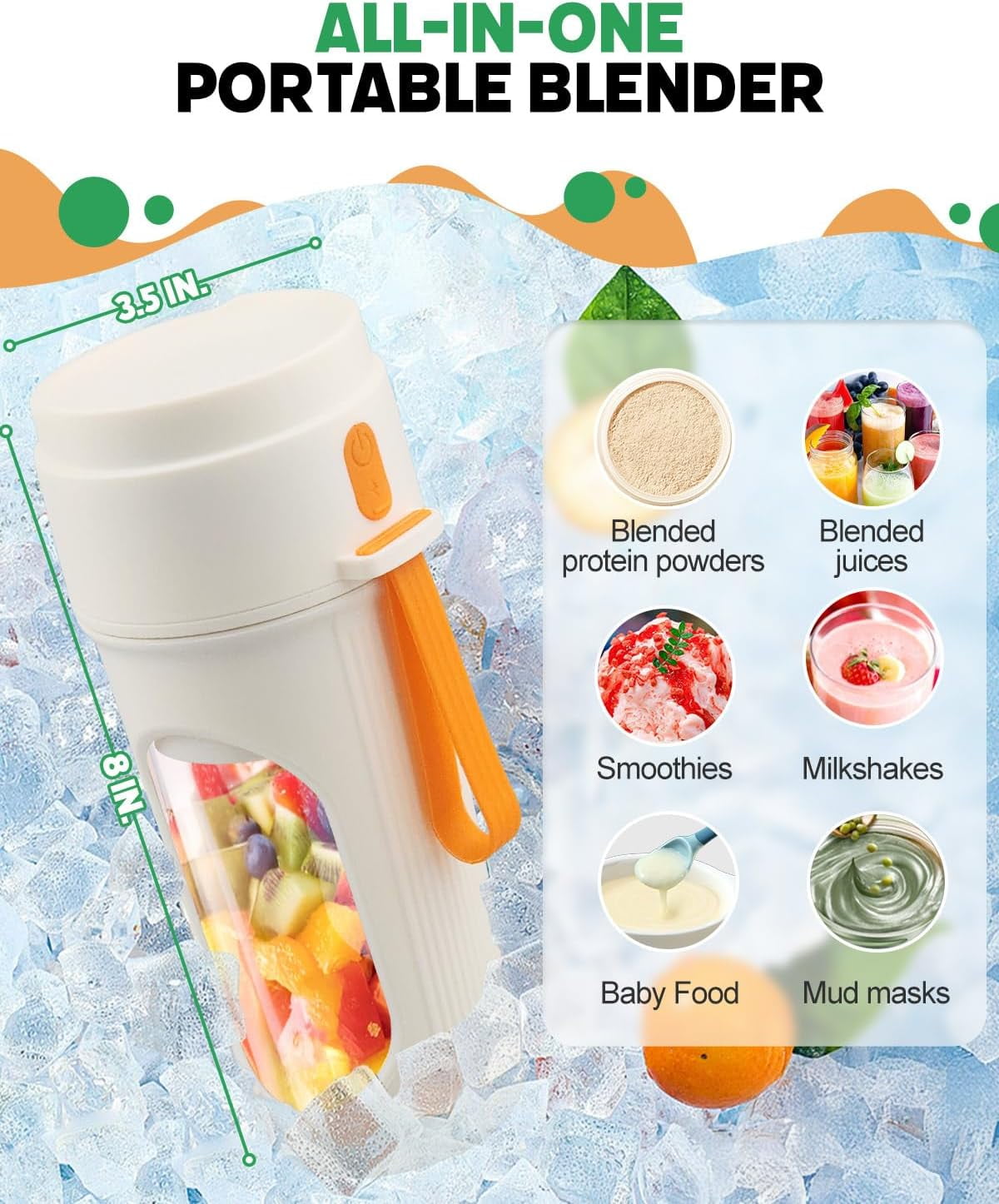 SLUMLOVE Personal Blender for Shakes and Smoothies, 15Oz Portable Blender with Juicing & Straw Lids, Fresh Juice Blender, Small Ice Crushing Blender