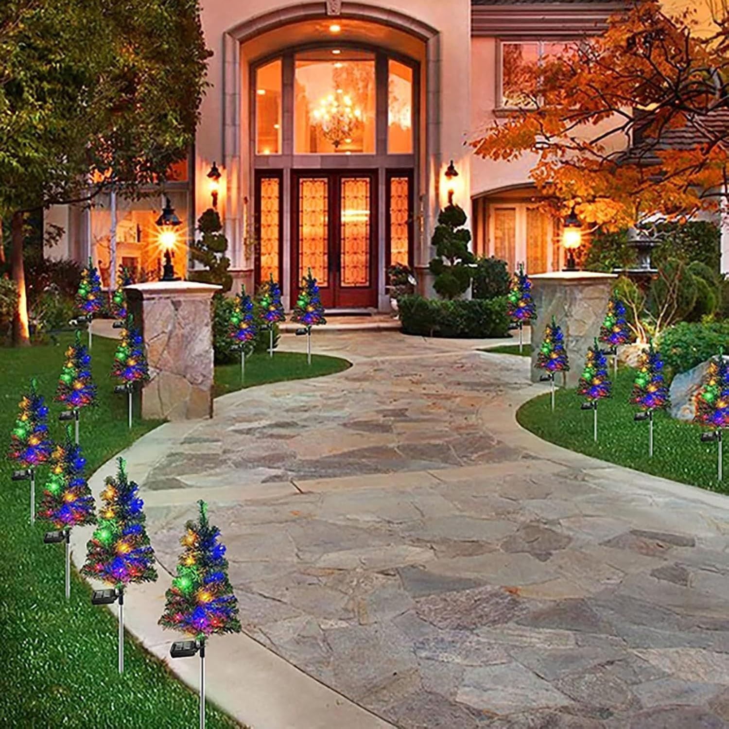 Solar Christmas Pathway Lights for Outdoor Decorations,Outside Christmas Tree Stake Lights,Waterproof Xmas Garden Stake Lights Patio Yard Garden Lawn Holiday Decor