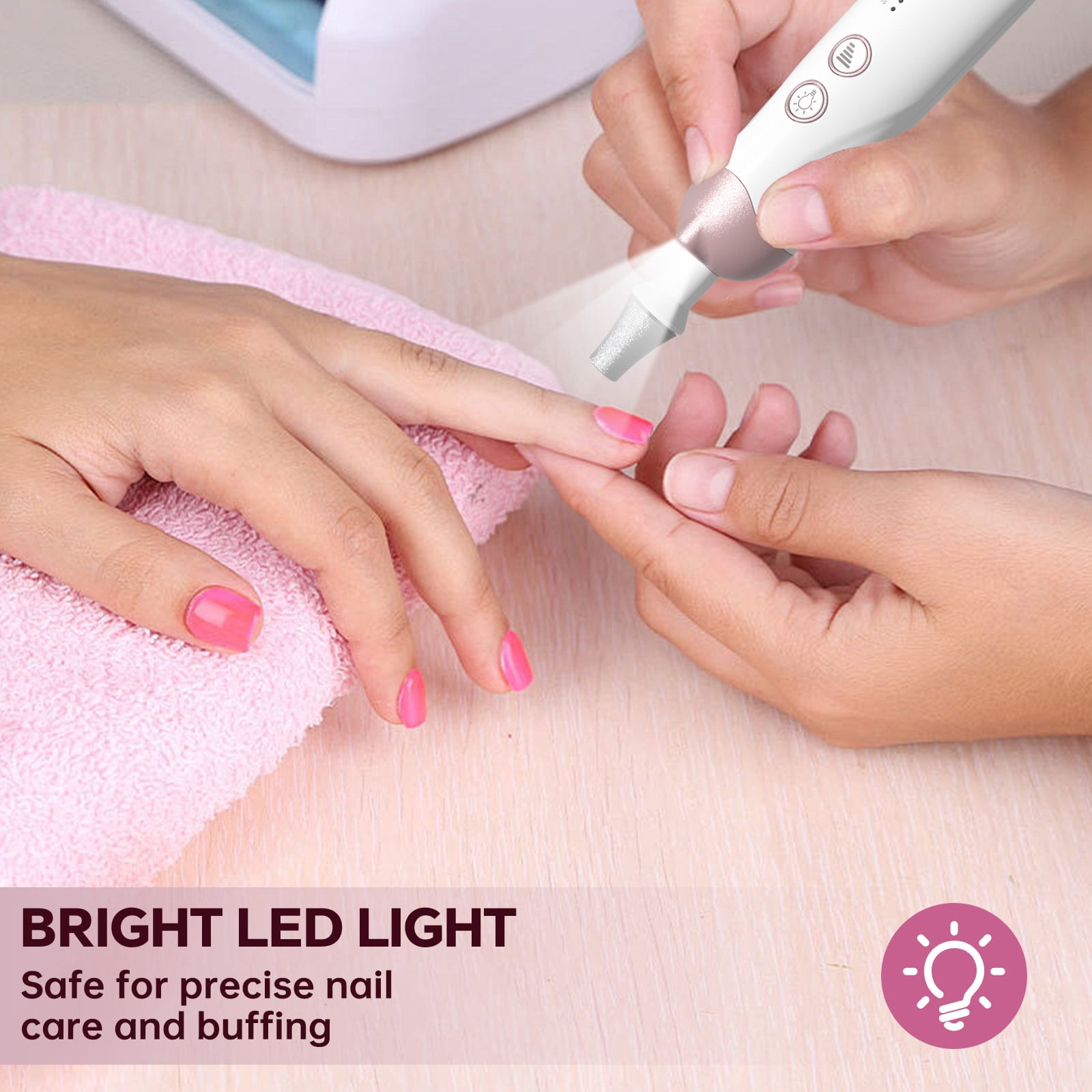 CshidWorld Cordless Electric Nail Drill Kit, Professional Manicure Pedicure Tool with LED Light, 9 Drill Bits, 5 Speeds Portable Nail File for Hand Foot Care, Thick Nails Cuticles（White）