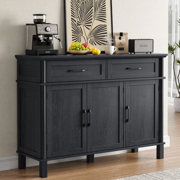 ROGALIS 48 Inches Buffet Cabinet with Storage, Farmhouse Sideboard Buffet with Adjustable Shelves, Black