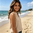 thumbnail image 6 of vigerkar Womens Sleeveless Button Down Shirts Cotton Linen Tank Tops V Neck Dressy Casual Loose Blouses Business Work Tops (Khaki, S), 6 of 8
