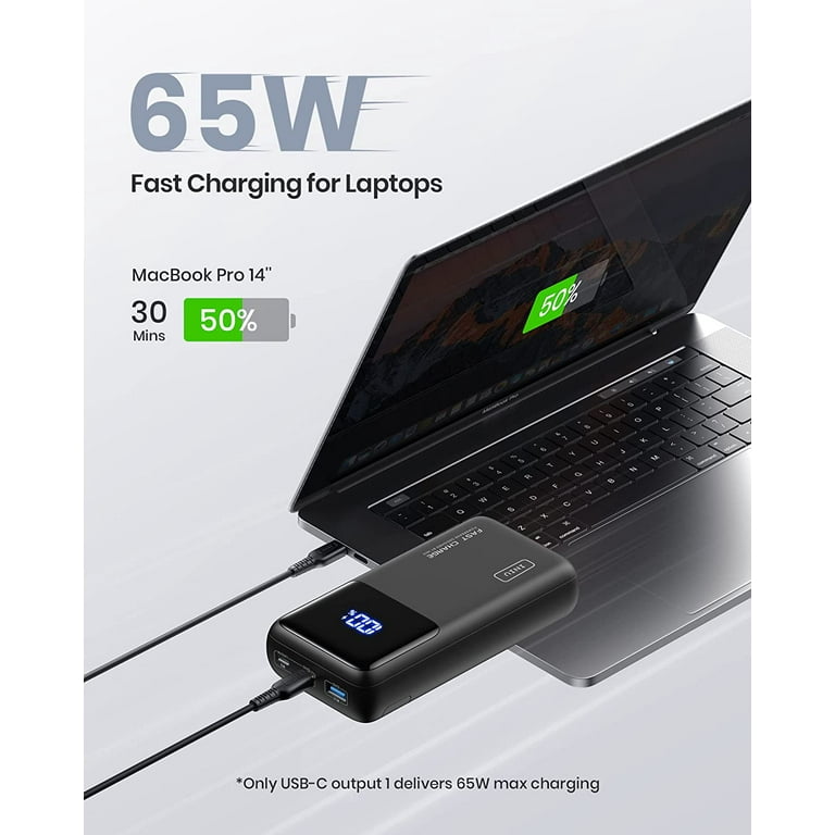 INIU 25000mAh Laptop Power Bank, 65W USB C PD QC Fast Charging 3-Output  Portable Charger, Black 