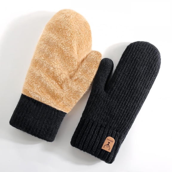 Dxzfnsa Women Fashion Winter Solid Color Thickened Adding Fleece Mittens Gloves Gift for Women Men