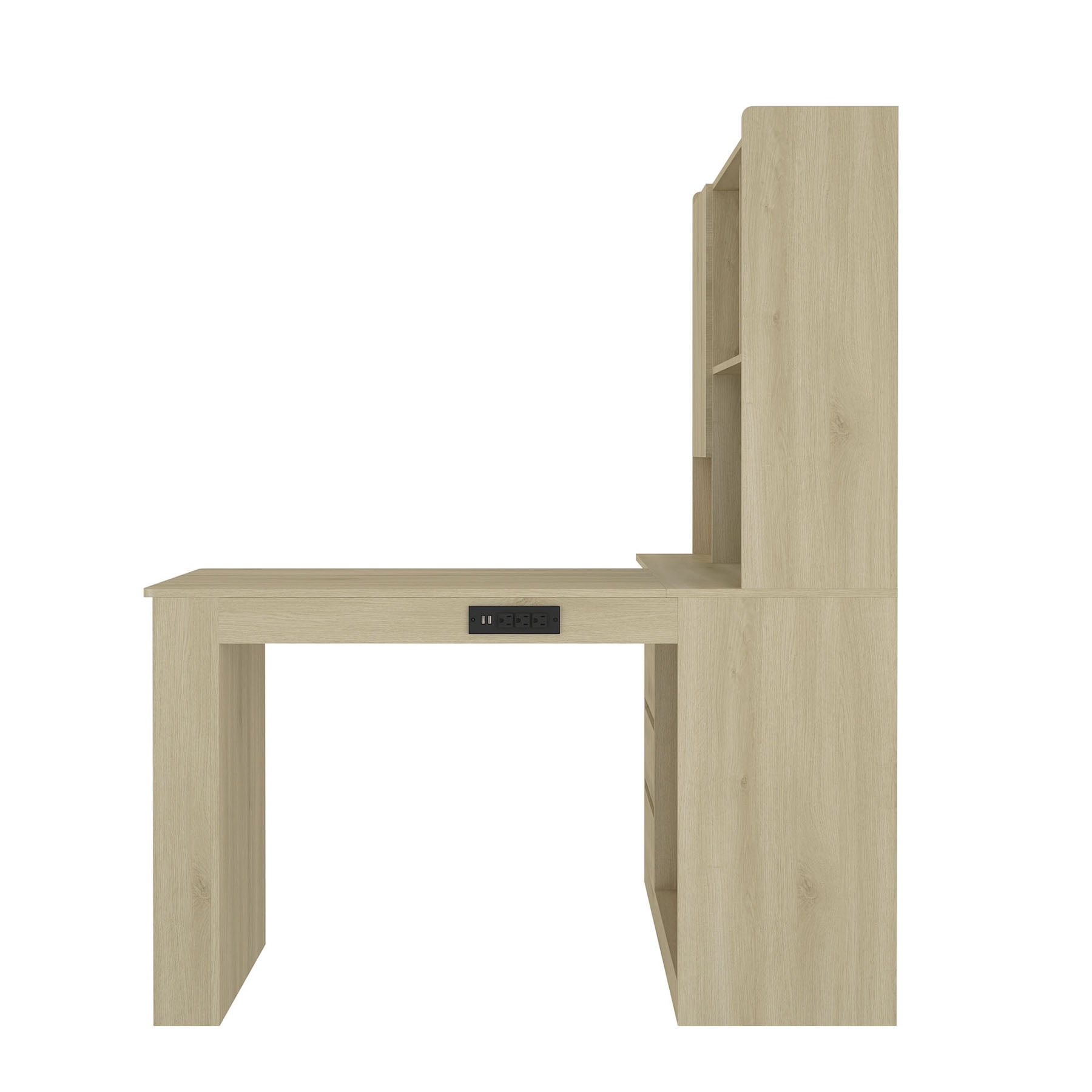 S-HOME L Shaped Desk With Charger And LED Light,  Home Office Desk With Drawers And Bookshelf, Corner Gaming Desk