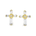 thumbnail image 2 of Bling Jewelry Womens Accent CZ Baguette Small Cross Stud Earrings Yellow Gold, 2 of 5