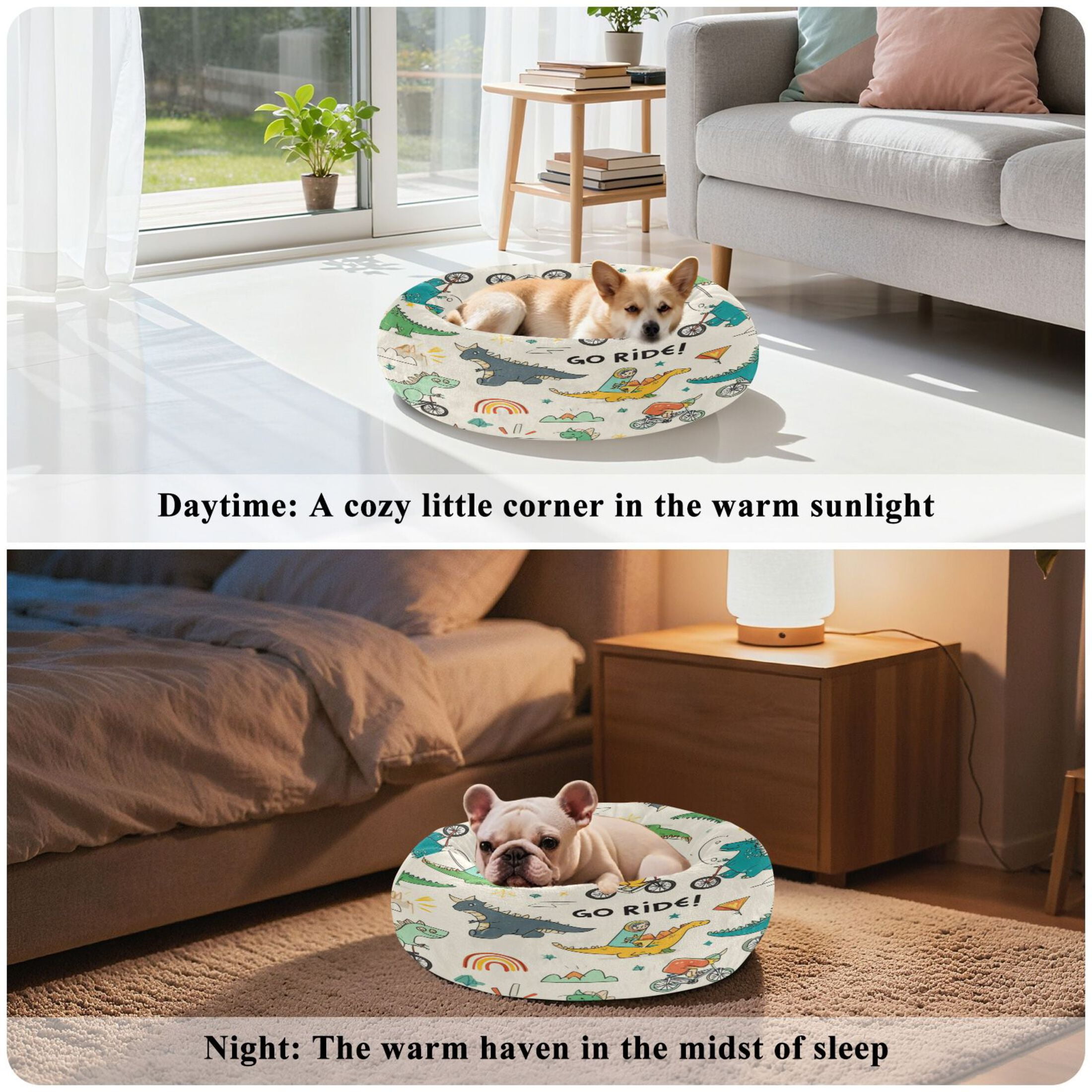 Iauyy Pet Couch Donut Cat Bed for Indoor Cats/Small Dogs Washable & Machine with Non-slip Bottom Calming Cat Furniture, Cute Little Dinosaur (M)