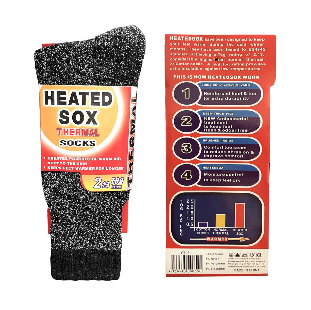 taal Kwade trouw Mentaliteit Men's Warm Thermal Socks Heated Sox Reinforced Toe & Heel 2.3 TOG -13F  Multi Packs - Walmart.com