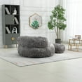 thumbnail image 3 of Faux Fur Bean Bag Chair with Ottoman, Oversized Lazy Sofa Chair, Comfy Upholstered Lounge sofa Chair w/Footrest for Living Room, Bedroom, Office, Gray, 3 of 9