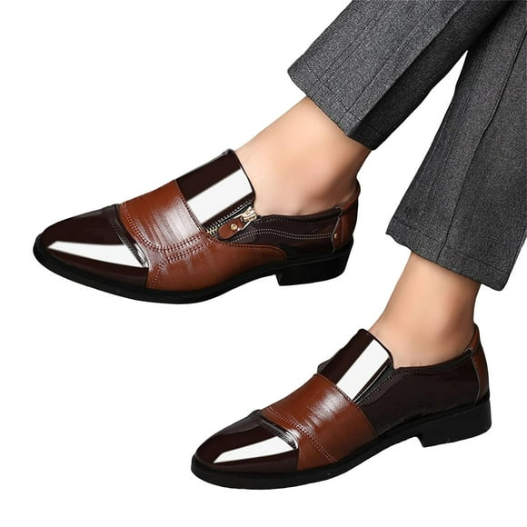 Pandaie Mens Dress Shoes Leather Casual Derby Oxfords Classic Formal Modern Slip on Work Loafers for Men Brown 10
