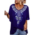 thumbnail image 1 of Gvmfive Women Floral Print Short Sleeve Round Neck Loose Tops Blouse, 1 of 4