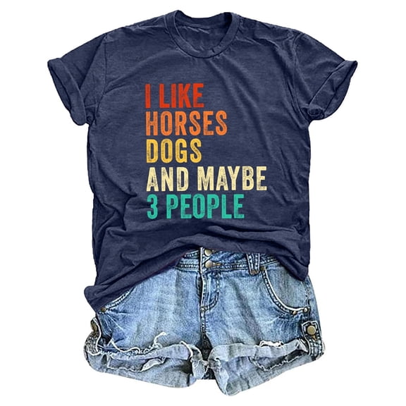 Womens Graphic T Shirts Letter Print Crewneck Short Sleeve Breathable Top for Daily Wear Women Graphic Tees Navy L