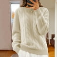 thumbnail image 2 of PMVFHDE Women Crewneck Long Sleeve Knit Pullover Sweater Top 2025 Fall Winter Casual Solid Color Retro Cable&nbsp;womens sweaters Beige，L, 2 of 3
