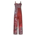 thumbnail image 3 of Usmixi Jumpsuits for Women Vintage Ethnic Style Graphics Plus Size Wide Leg Baggy Strap Long Jumpsuits Overalls Summer Formal Floral Print Square Neck Sleeveless Maxi Rompers Wine s, 3 of 5