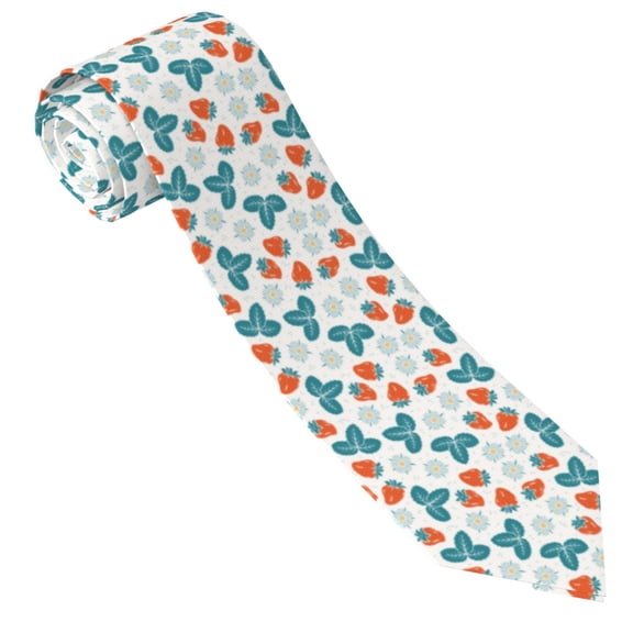 Xecao Floral Strawberr Print Tie For Men Necktie Woven Jacquard Neck Ties,Classic Men's Tie