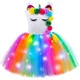 thumbnail image 3 of Vestido de unicornio para niñas con luces LED y flores de arcoíris, vestido de princesa con tutú, ropa de fiesta de cumpleaños para niñas, disfraz de Halloween para niños, 3 of 5