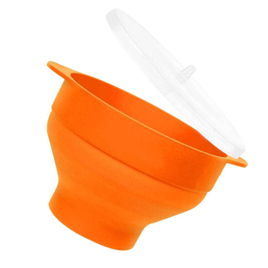 Justhard Popcorn Bucket with Handle Lid Silicone Bowl Microwave Folding Resistant Cup Orange Red