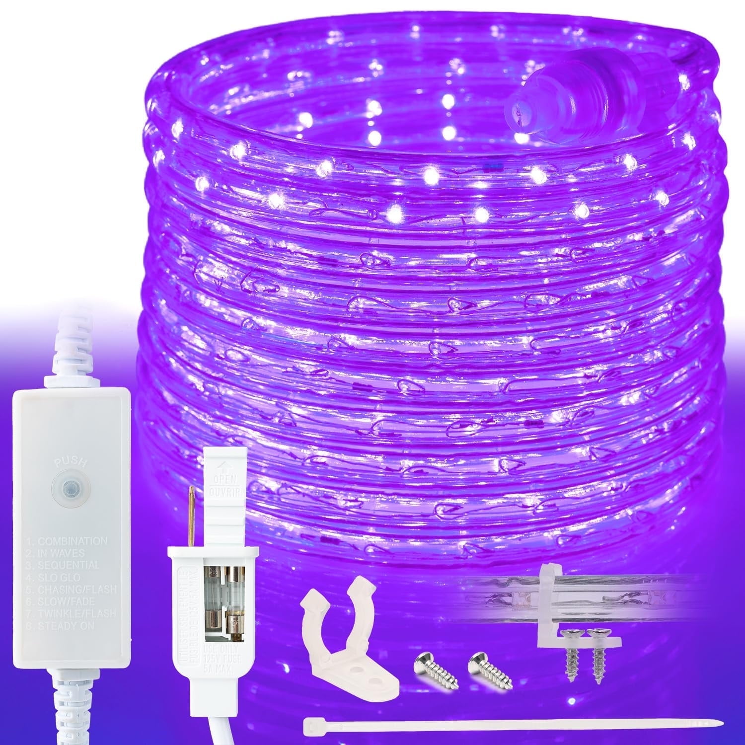 West Ivory 762LEDs, 100ft Purple Outside LED Rope Light, 8 Modes, Connectable Outdoor Permanent Waterproof Accent Exterior Lighting, PVC Case, Holiday, Backyard Patio, Home Garden, Decorative