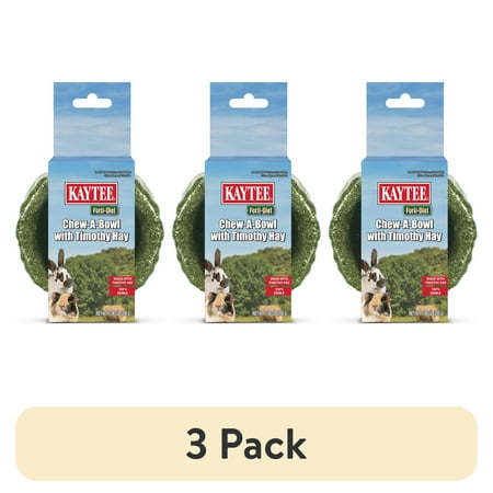 (3 pack) Kaytee Forti-Diet Timothy Chew-A-Bowl for Small Animals, Edible Food Dish