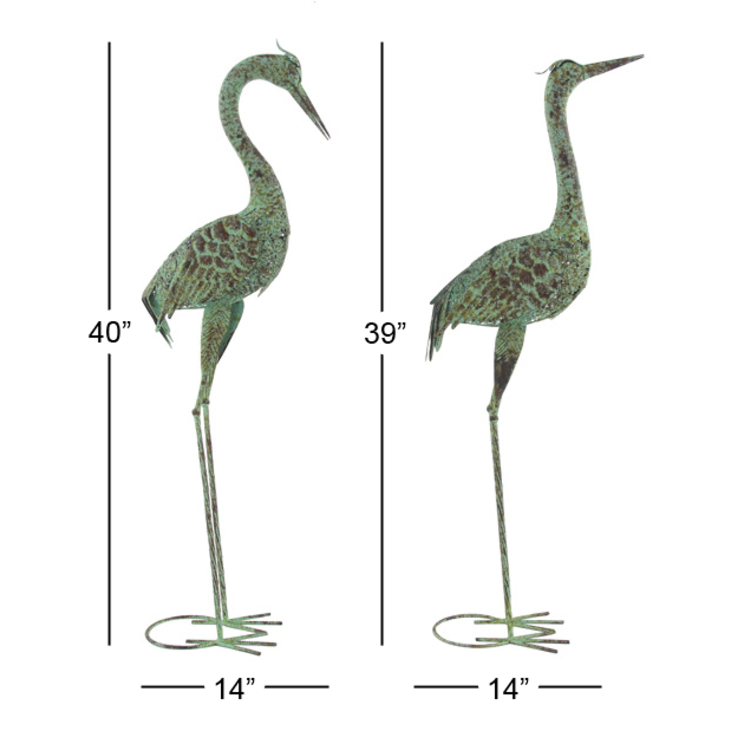 DecMode 40" Indoor Outdoor Standing Crane Garden Sculpture with Coiled U Shaped Feet (2 Pack)