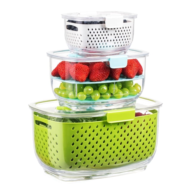 Contenedores de almacenamiento LUXEAR Fresh Produce, juego de 3 piezas, color verde