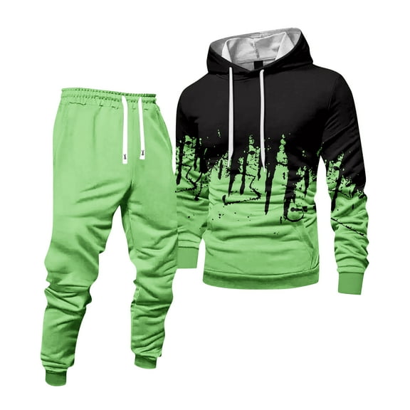 Hogleaql Men's Tracksuit 2 Piece Hoodie and Sweatpants Solid Color Sweat Pullover Hoodies Joggers Sport Pants Set Fleece Winter Suit with Pockets Fluorescent Green 2XL