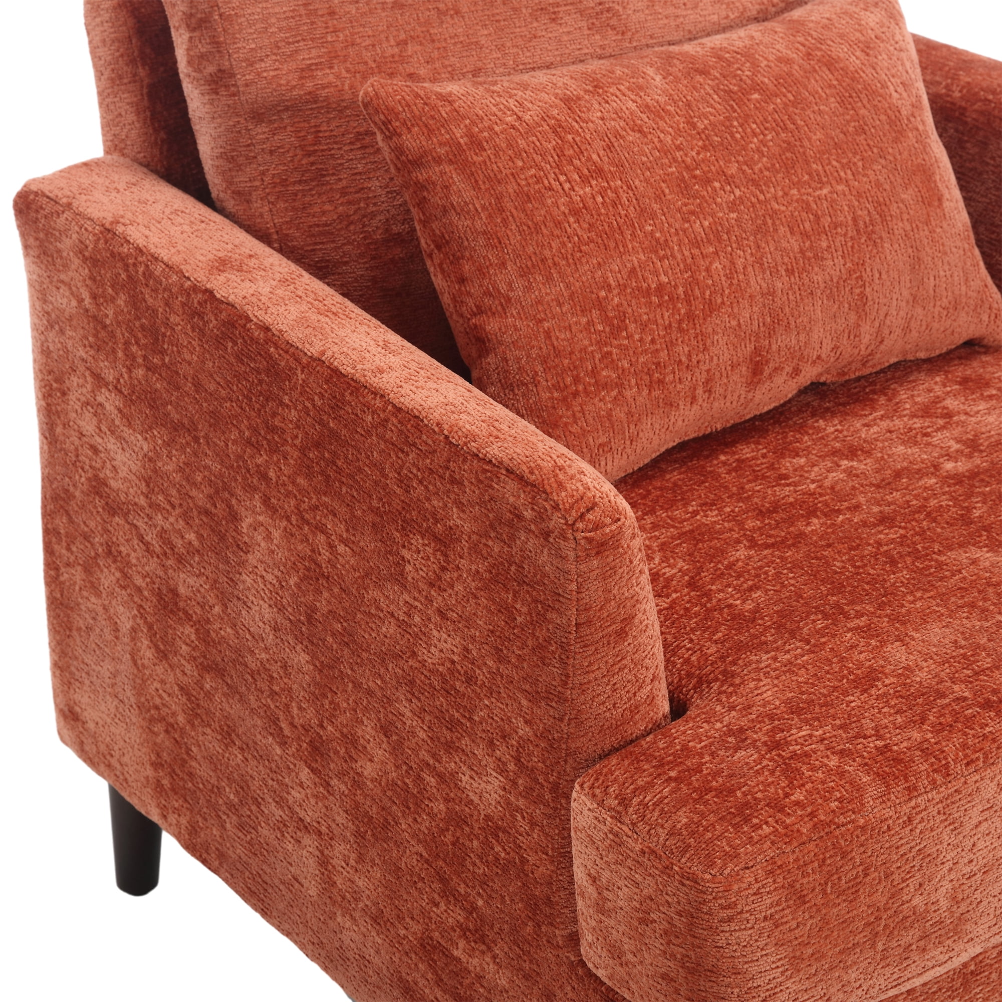 MAYEERTY Wood Frame Armchair, Modern Accent Chair Lounge Chair Tufted Club Chair, Mid Century Modern Arm Chairs with Studded, Solid Wood Frame, for Bedroom, Reading (Orange Chenille)