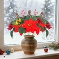 thumbnail image 4 of Artificial Poinsettia Bouquet with Red Berry for Vase Fillers, Home Holiday Bush, Indoor Floral, Cemetery Flowers, Centerpieces, 4 of 6