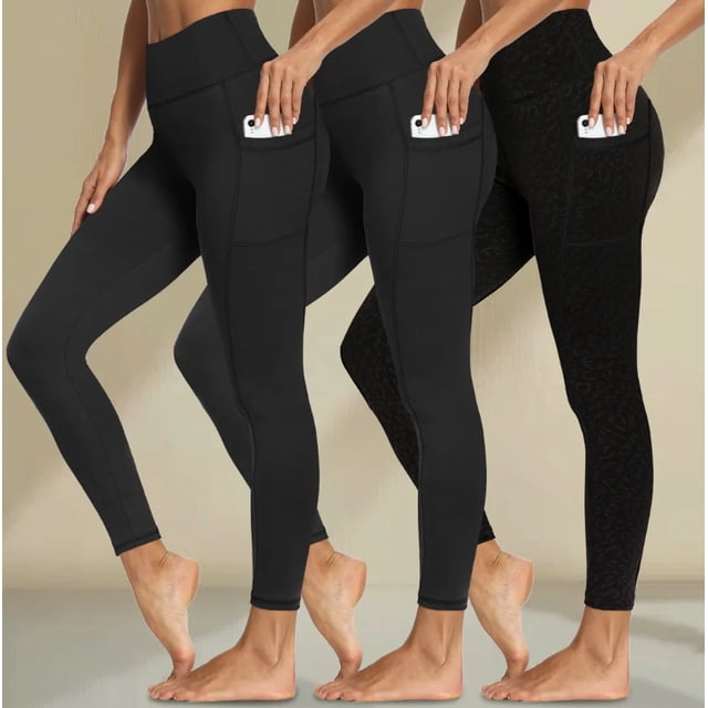 Set 3 Leggins Deportivos Mujer Con Licra Bolsillos Ropa Gym Talla XG Modelo Negro