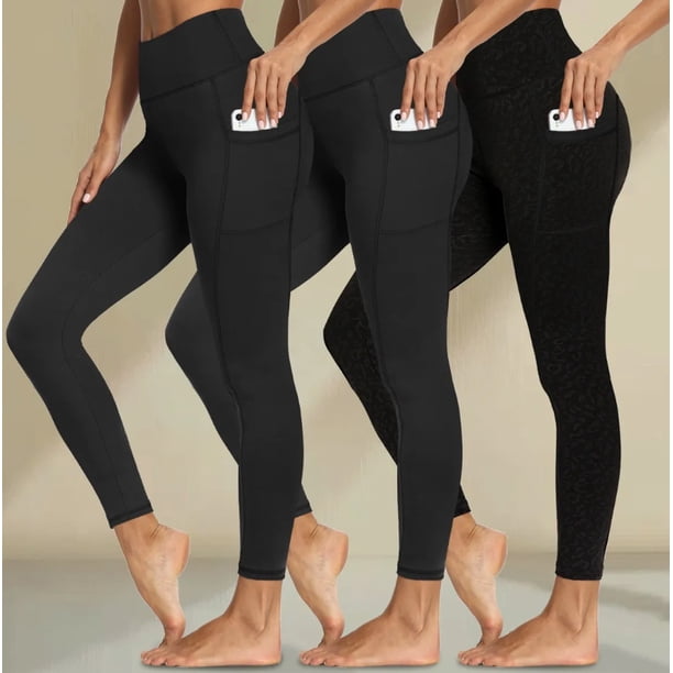 Set 3 Leggins Deportivos Mujer Con Licra Bolsillos Ropa Gym Talla CH-M Modelo Negro