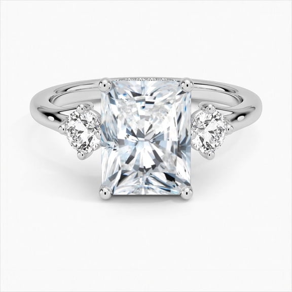 Zoya Jewel 14K White Gold Plated Three Stone Ring for Women - 2.9 Ct Radiant Cut Lab Created Diamond Engagement Ring - Anniversary Jewelry Gift - Stunning Three Stone Diamond Ring