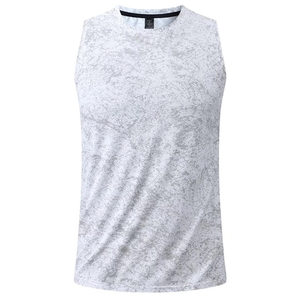 Camiseta sin mangas deportiva de cuello redondo para hombre, de color liso, sin mangas, estampada, de entrenamiento, de poliéster