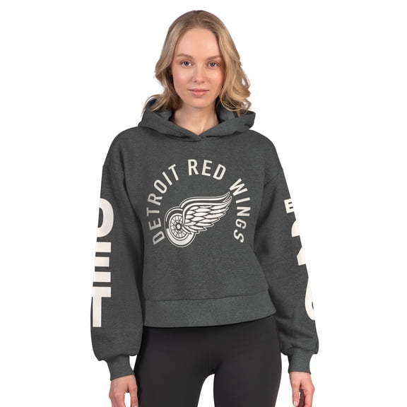 Women's Starter  Heather Charcoal Detroit Red Wings Star Player Cropped Fleece Hoodie